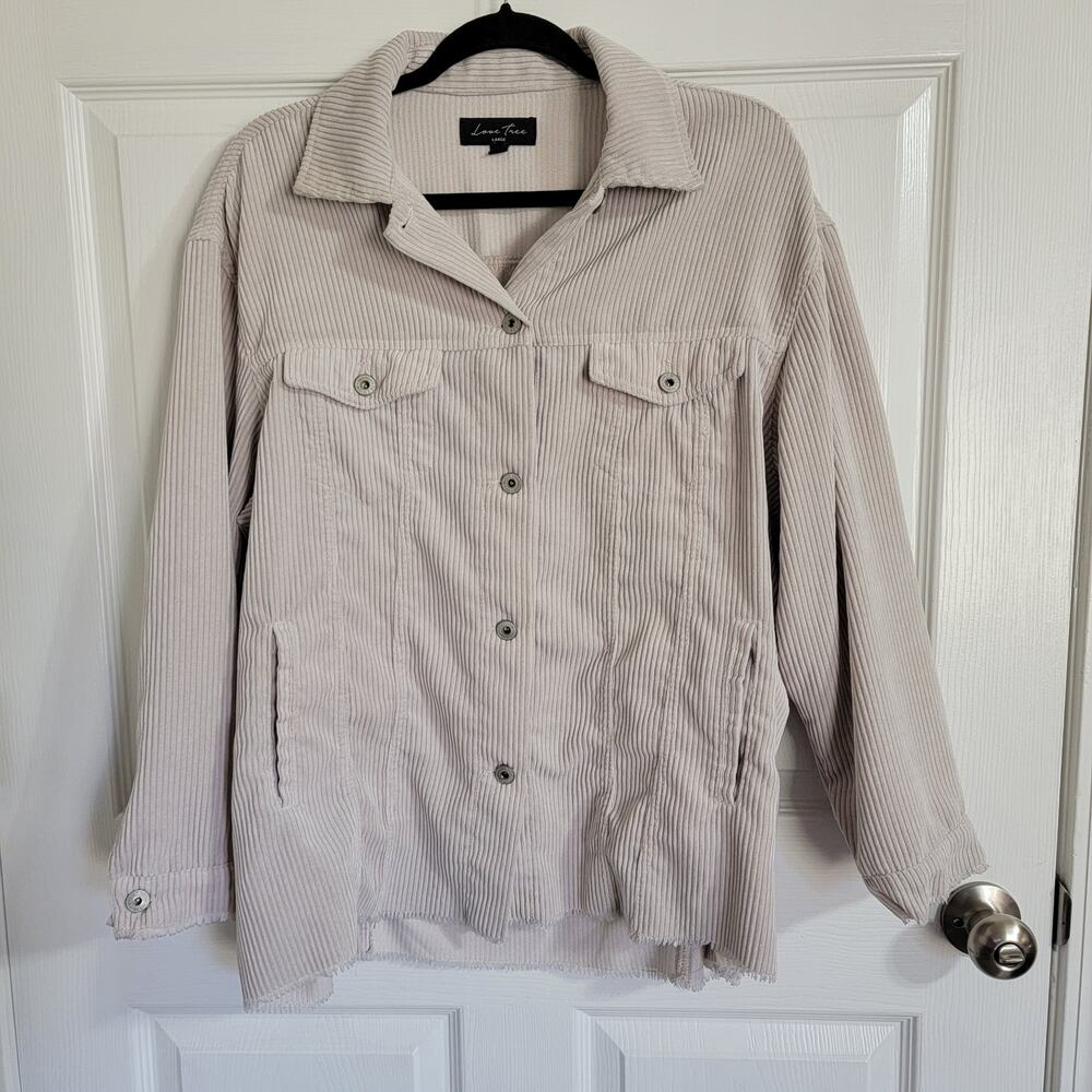 Neutral Lightweight Love Tree Oversized Corduroy Beige Ivory Shacket Sz L